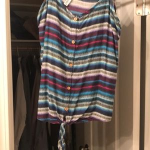 Hang ten front tie multi color tank top